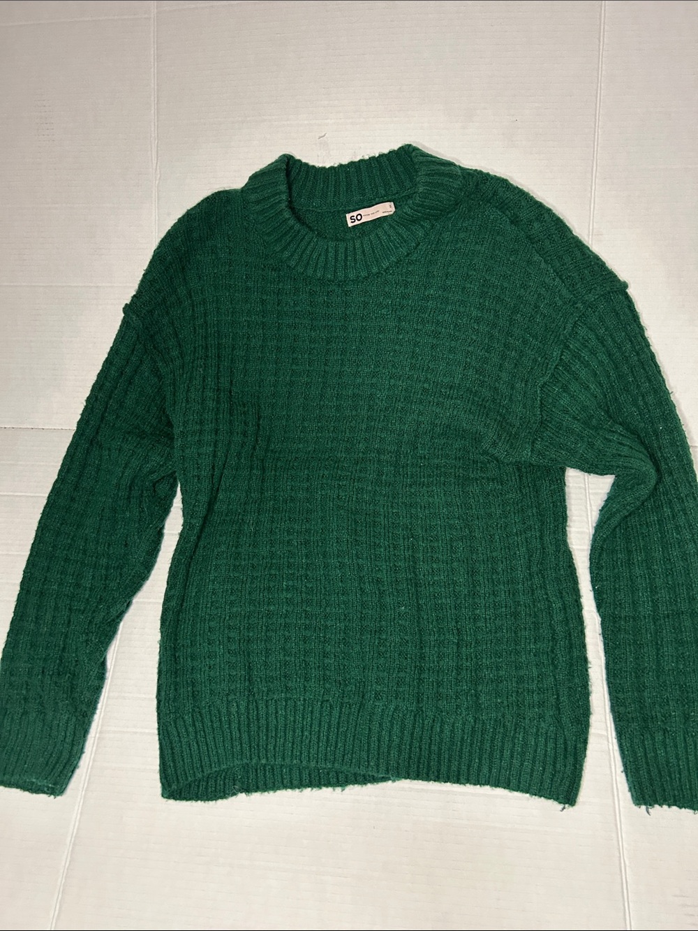 SO Women’s size Small forest green block pattern acrylic and Cotton sweater